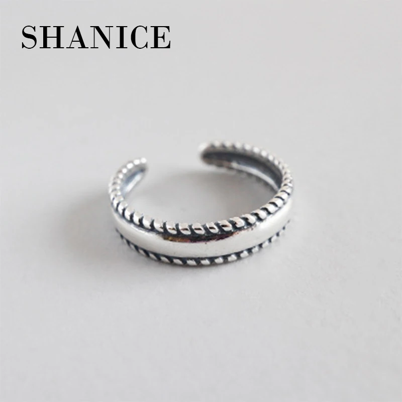 

SHANICE Reto Old 925 Sterling Silver Open Rings Twist Edge Midi Somooth Adjustable Joint Finger Rings Fashion Silver Jewelry
