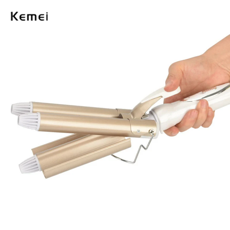 

Kemei Hair Curling Iron Ceramic Triple Barrel Hair Curler Hair Waver Styling Tools Hair Styler 110-220V