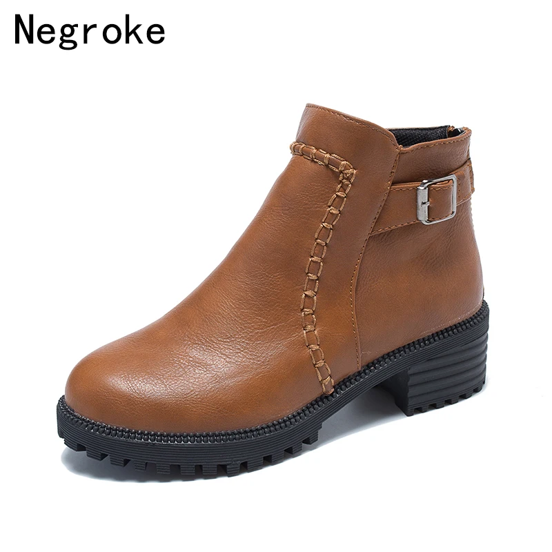 

2018 Autumn Women Boots High Quality Leather Ankle Boots Female Block Heels Platform Winter Shoes Woman Botas Mujer Plus Size 43