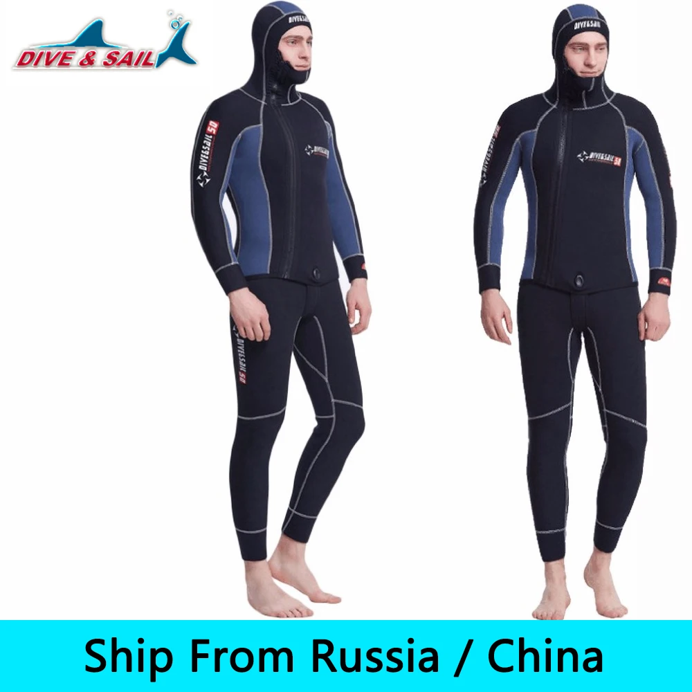 

DIVE&SAIL 2 Piece Diving Wetsuit Professional Neoprene Ppper Body panel 5MM Double Warm Scuba Split Wet Suit For diving