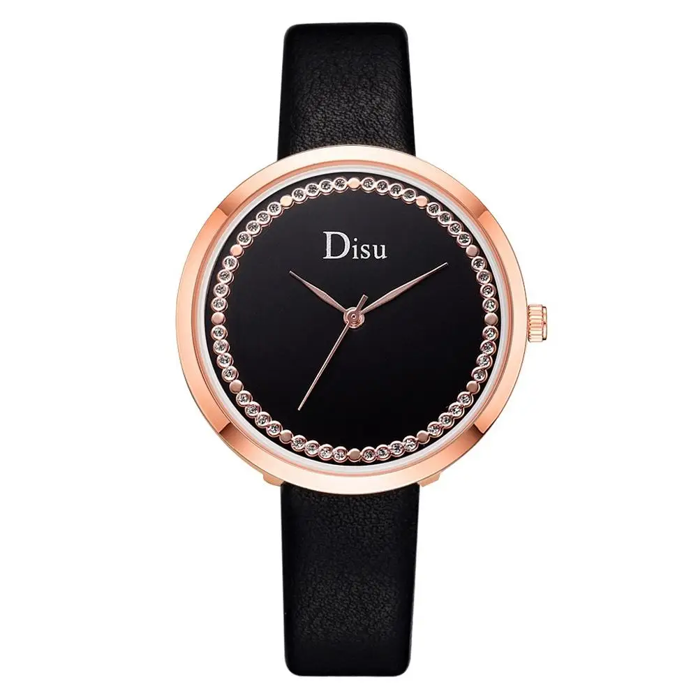 Disu брендовые модные кожаные часы новые кожаные минималистичные наручные часы женские часы Mujer Bayan Kol Saati Montre Feminino - Цвет: Черный