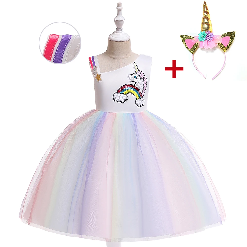 Платье с единорогом; пасхальное платье принцессы; одежда для маленьких девочек; костюм; Детские Свадебные платья для малышей; платье на день рождения с бесплатной повязкой на голову
