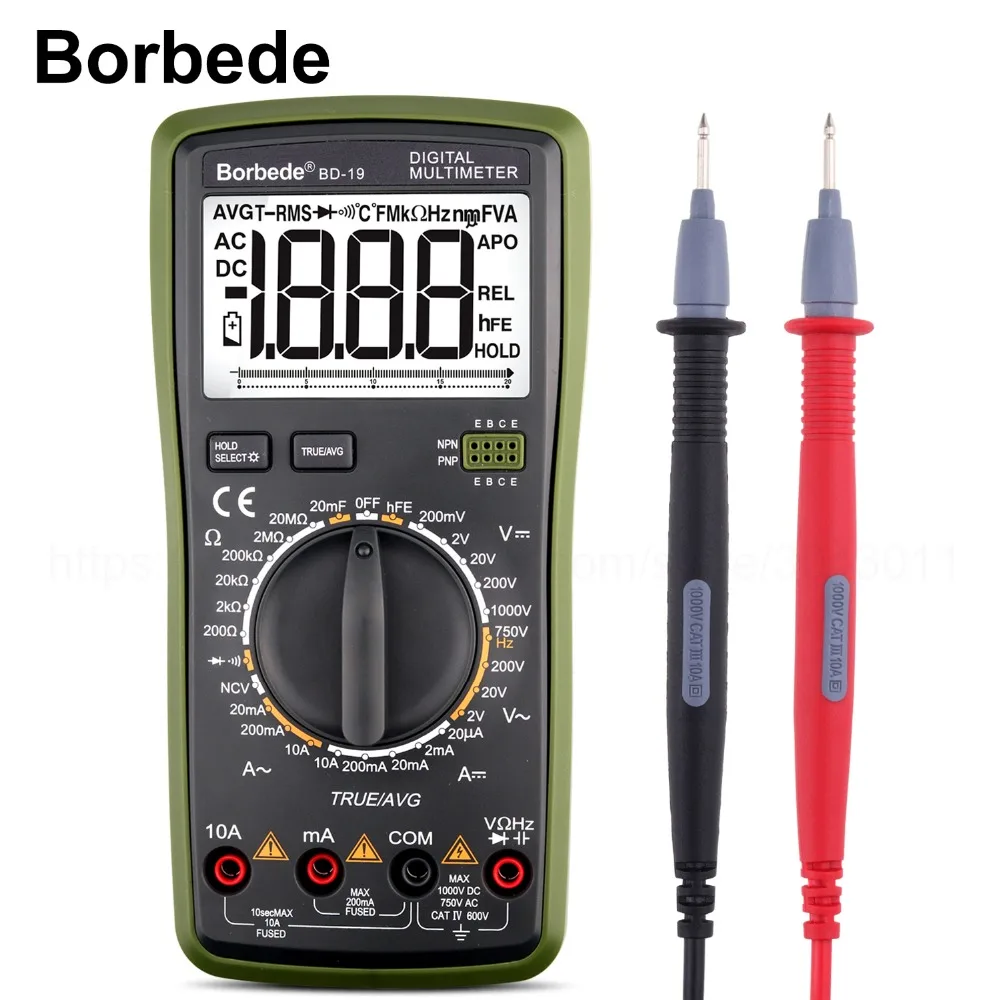 

Borbede BD-19 Digital Multimeter 2000 Counts DC AC Voltage Current Resistance Capacitance NCV Frequency True RMS Diode Tester