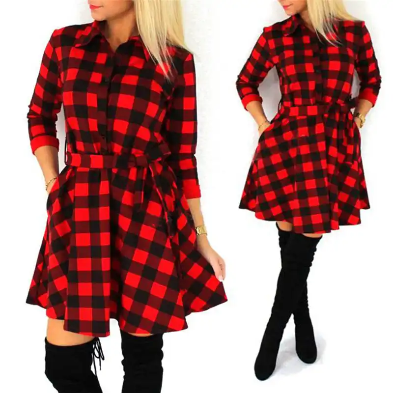 red checked shirt dress womens