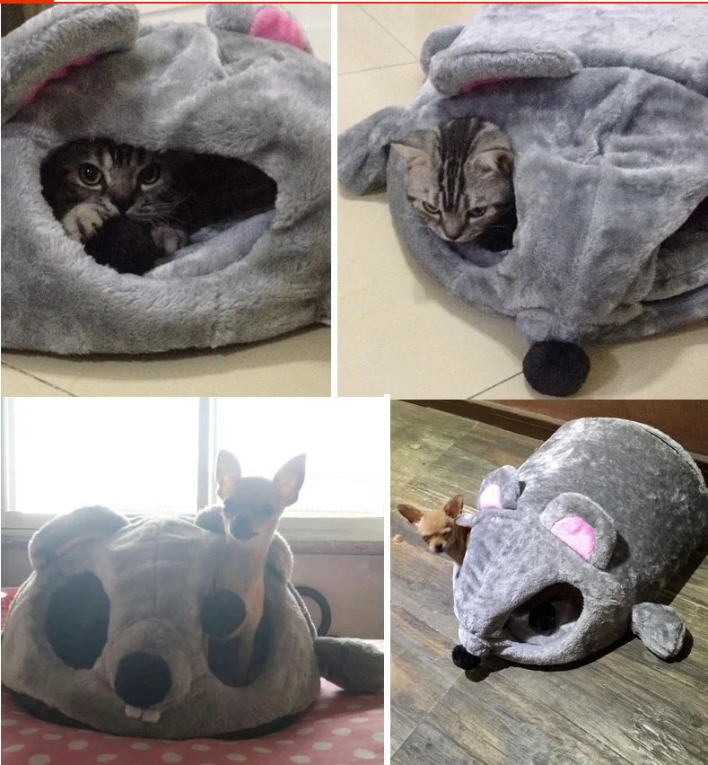 PETKITTY новая Лежанка для кошек Собака домашняя зимняя теплая серая мышь мультфильм Съемная подушка для кошки кровать гнездо водонепроницаемый дно дом для домашних животных