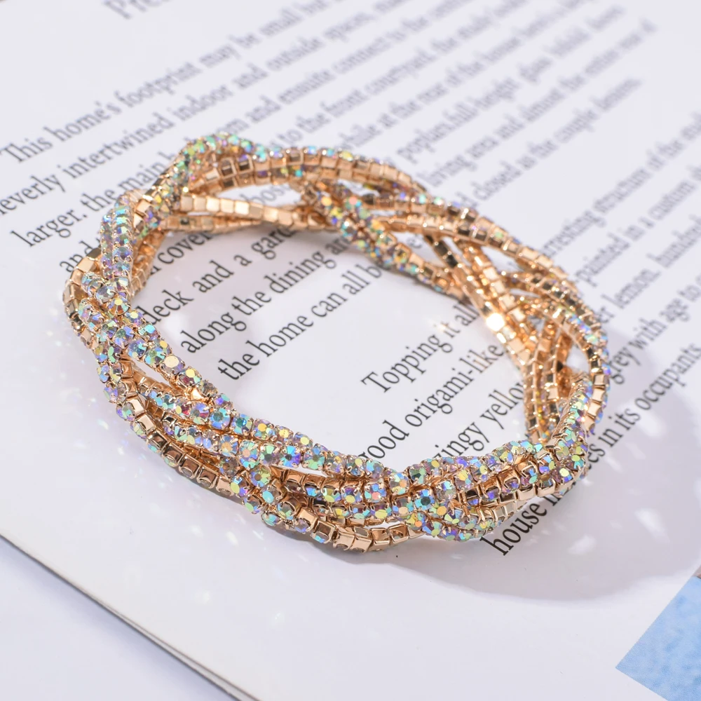 Роскошные блестящие, хрустальные стразы эластичные витые браслеты женские серебристые золотые цветные многослойный наматывающийся браслет Femme Свадебные украшения