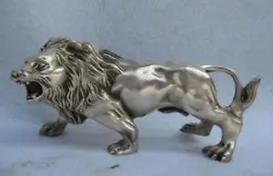 

Old Tibet Silver China Folk Refined white Copper Silver Feline animal Ferocious Male lion Statue wholesale factory Arts outlets