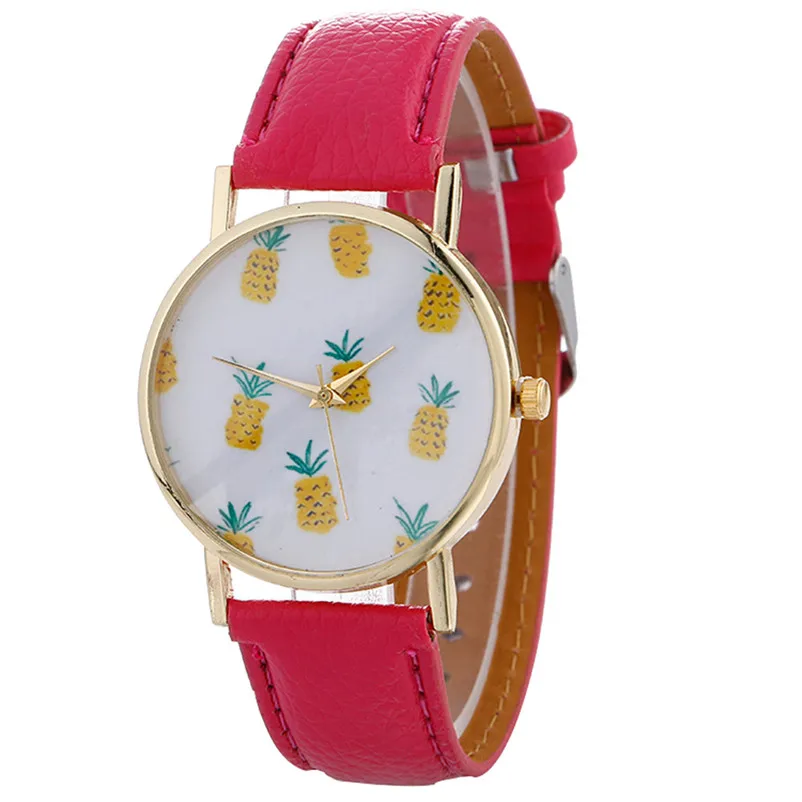 Excellent Quality women's watches casual watches Stylish Pineapple Printing Leather Bracelet Lady Womans Wrist Watch clock M17 (3)