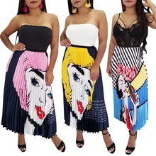 Весна лето женская юбка с мультяшным принтом плиссированная длинная Макси юбка плюс размер женские юбки