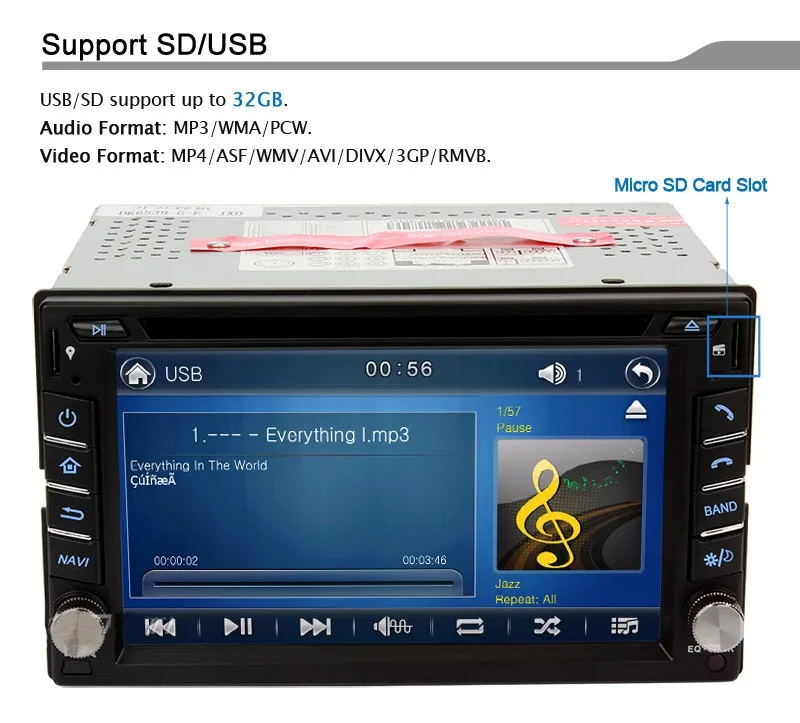 Top Eunavi 2 din 100% New universal Car Radio Double 2 din Car DVD Player GPS Navigation In dash Car PC Stereo video+Free Map 6