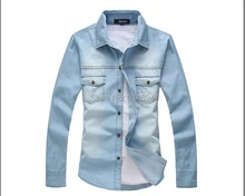 2016 New Arrival Han Edition Spring Clothing Double Pocket Design Denim Shirts Men’s Fashion casual Slim Fit long sleeve shirts