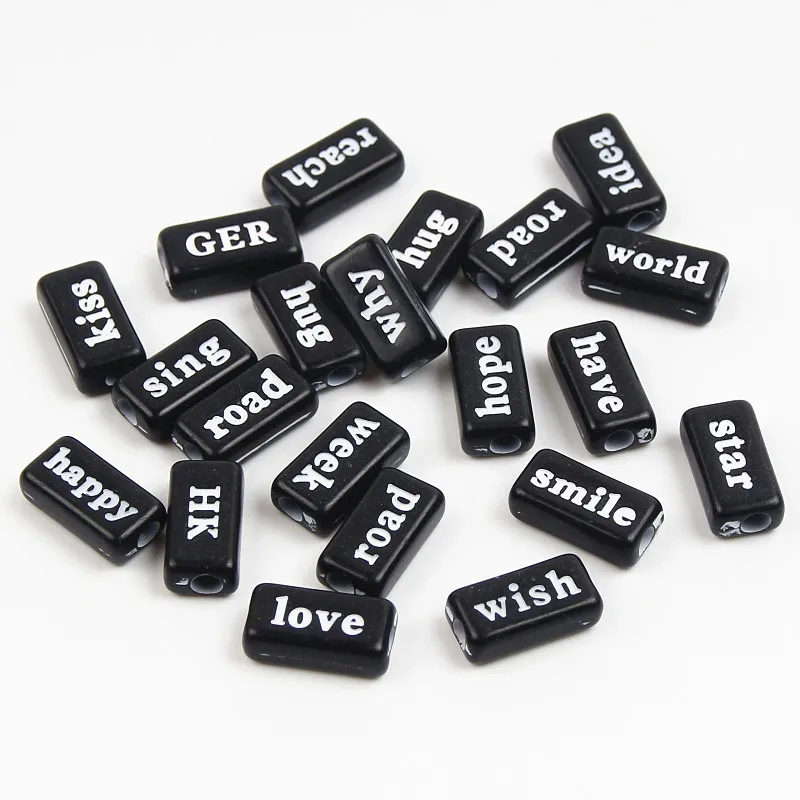 

50pcs Phrase Word Black Acrylic Beads Spacer Letter Beads 8X14mm For Jewelry Making DIY Necklace Bracelet