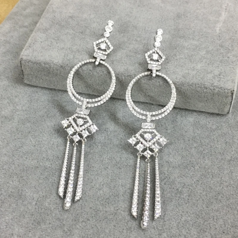 

fits Monaco jewelry with charm ladies earrings couple party gift 925 sterling silver micro inlaid zircon magic long earrings