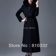 В женский зима теплая мода с длинным рукавом однобортный большой капюшоном удлиненная Большой размер толстая шерстяное пальто с поясом