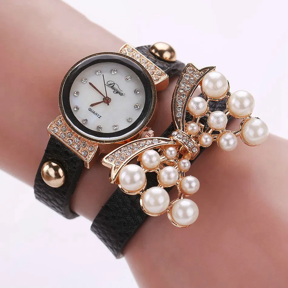 New Watches Women Luxury Bow Pearl Bracelet Wristwatch Women Fashion