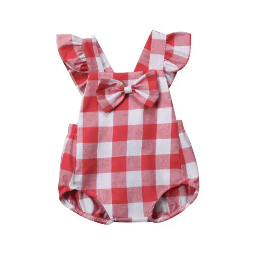 

Summer 0-18M Newborn Infant Baby Girl Floral Plaid Print Sleeveless Bodysuit Jumpsuit Playsuit Outfit Clothes