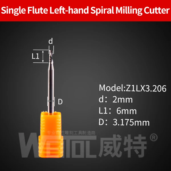 Weitol 5A 1 шт. 3,175 мм вниз резки один флейта бит карбида Концевая фреза ЧПУ концевые фрезы для акриловых левосторонних спиральных бит - Длина режущей кромки: 5AZ1LX3.206