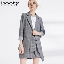 Bootyджинсы осенний классический элегантный Блейзер Женский длинный рукав однобортный Блейзер Куртка Верхняя клетчатая серая формальная блейзеры