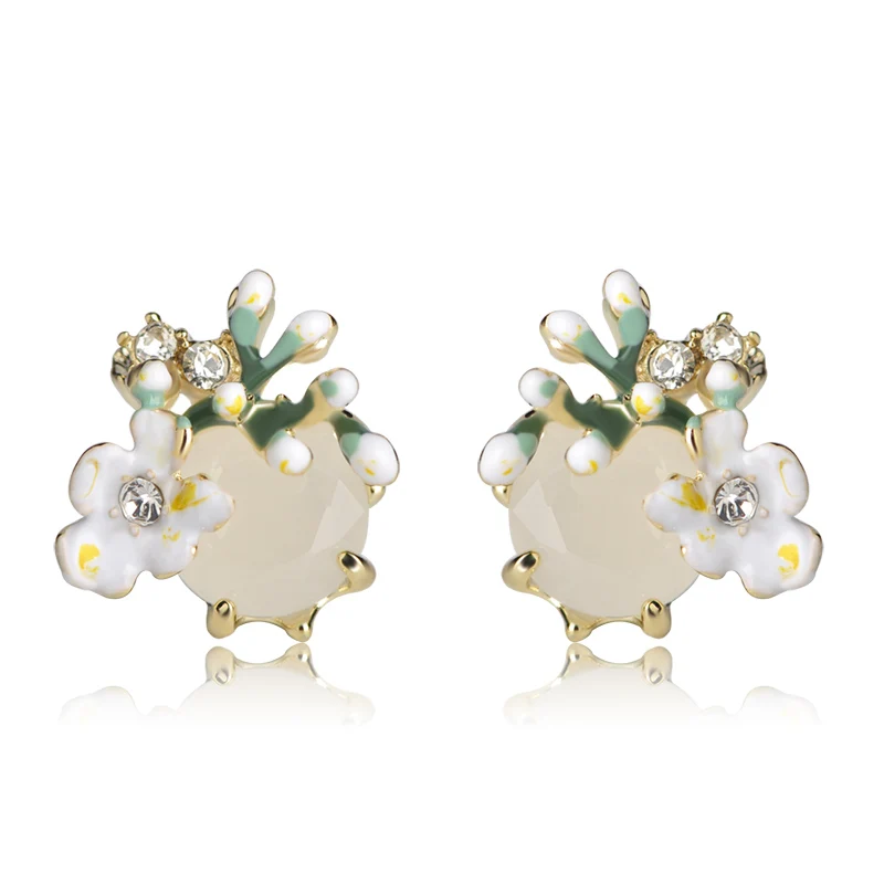 FUNMOR модные глянцевое покрытие цветок серьги гвоздики для женщин маленький золотого цвета размер розовый Молочный Камень модные вечерние медная серьга