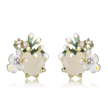 FUNMOR модные глянцевое покрытие цветок серьги гвоздики для женщин маленький золотого цвета размер розовый Молочный Камень модные вечерние медная серьга