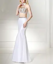 2017 Sexy Vestidos De Fiesta 2 Stück Meerjungfrau Abendkleid Pailletten perlen Weg Von der Schulter High Neck Abendkleid für Frauen Formale