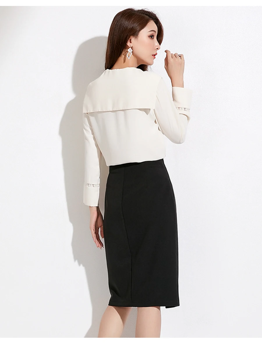 Autumn Winter Women Sexy Skirts High Waist Black Knee-Length Splitting Skirt Office Lady Business Type Wrap Skirt Single Button (16)