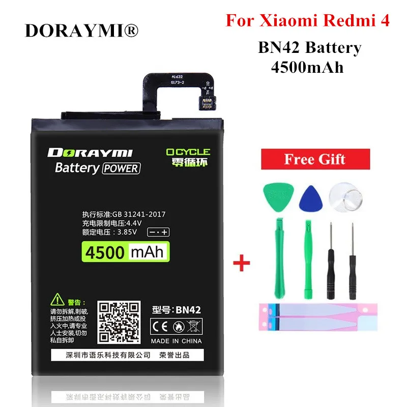 

DORAYMI BN42 Battery for Xiaomi Redmi 4 Full Capacity Replacement Batteries BN 42 Bateria Accumulator 4500mAh Free Tools