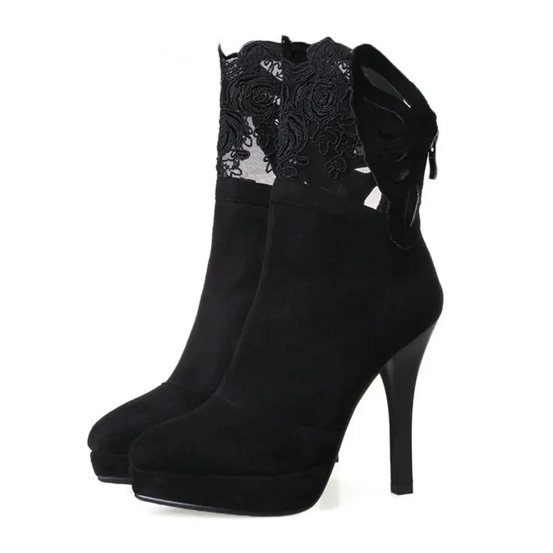 

B2-7 Size 33-43 Female Platform Ankle Boots Ladies Patchwork Zips Shoes Woman Sexy Black Color Shoes Women High Heels Shoe