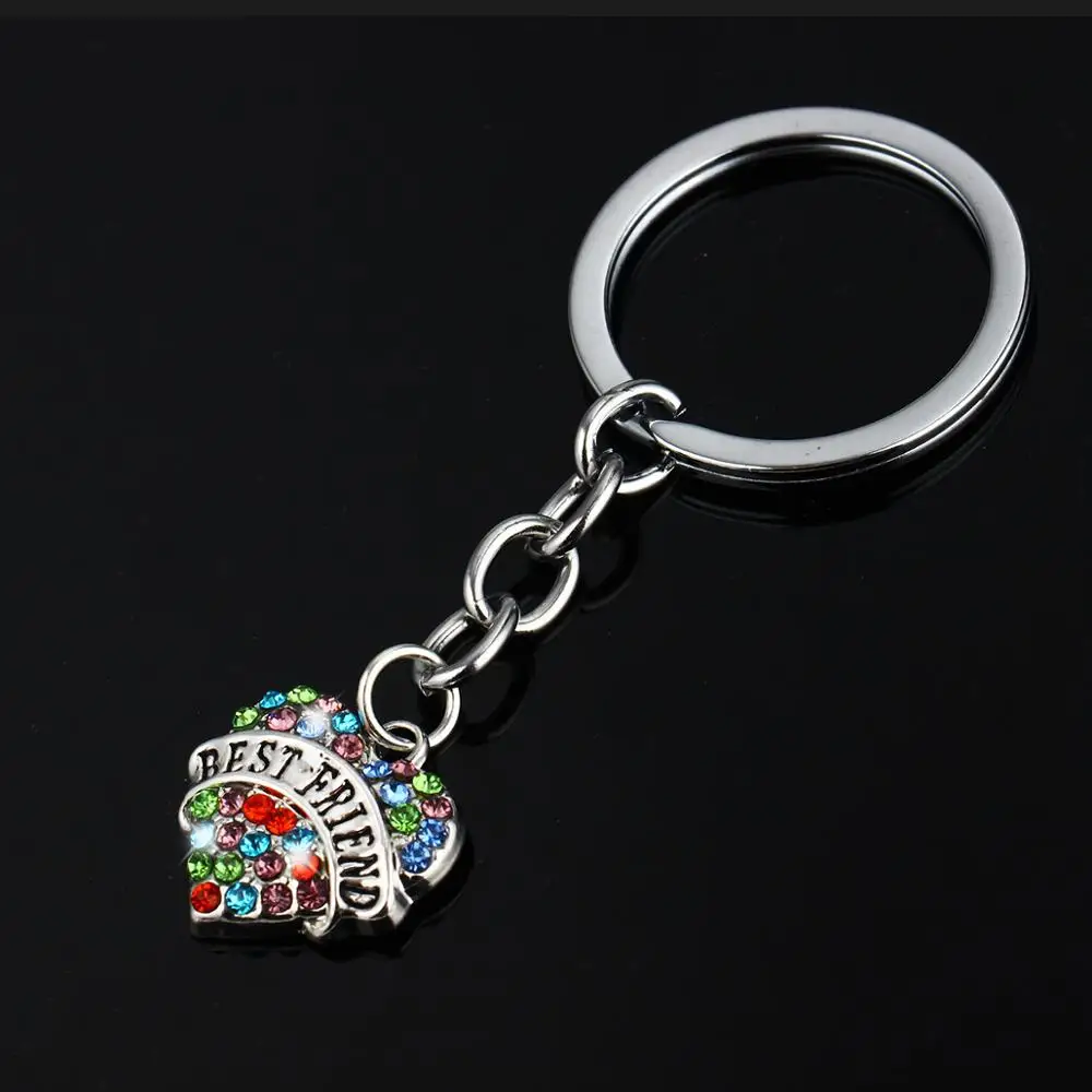 

12pc Wholesale Love Heart Multi-color Crystal Keychain Best Friend Pendant Keyring Bag Accessory Fashion Keyring Friends Gift