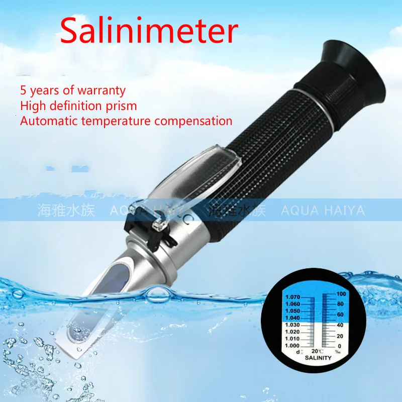 

Seawater aquaculture high precision seawater density gauge, temperature compensated optical densitometer and salinity meter.