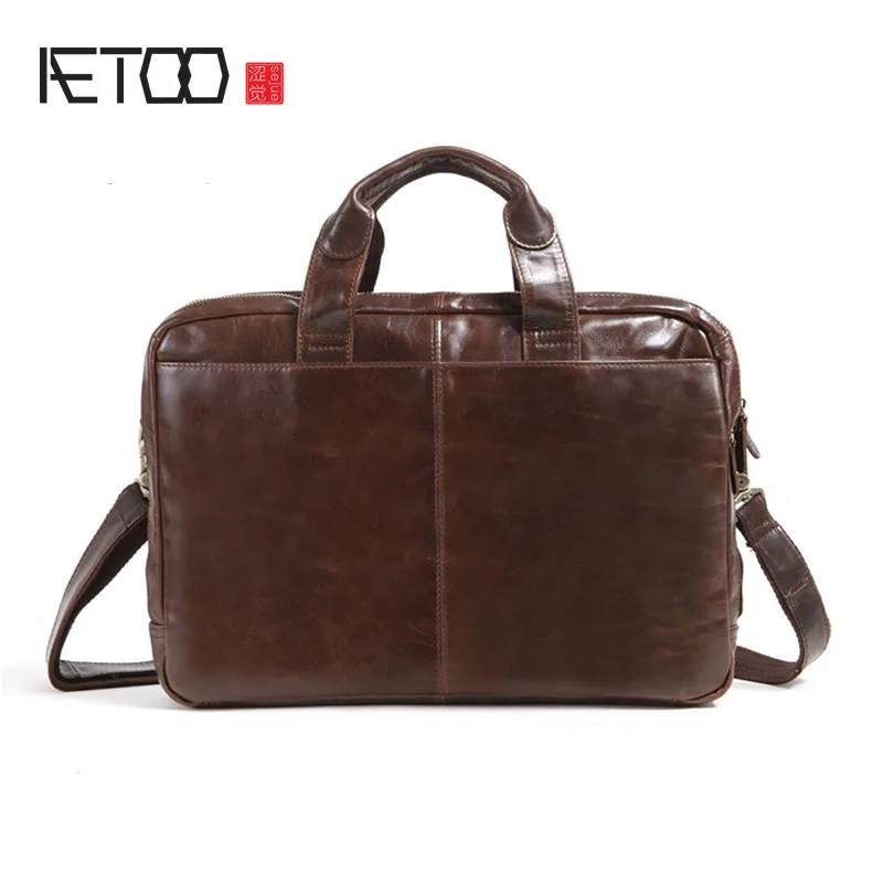 

AETOO New oil wax cowhide handy oblique bag men bag briefcase first layer cowhide business computer male