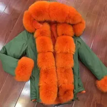 Роскошные манжеты из лисьего меха воротник зимняя куртка искусственный мех подкладка Женская парка новое поступление модный стиль