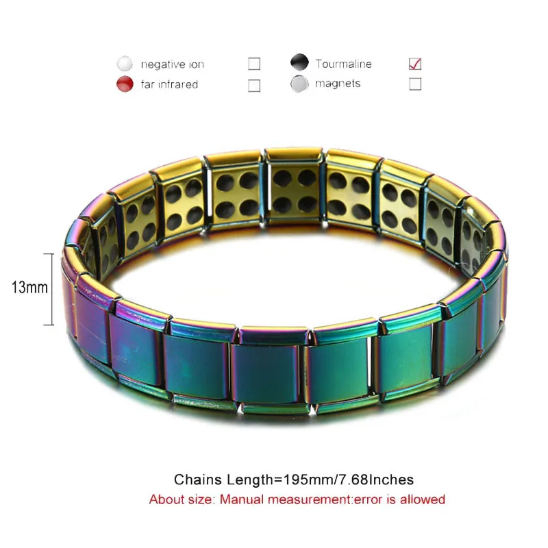 Турмалиновый, для энергии браслет баланса Нержавеющая сталь эластичная турмалиновая Магнитный Браслеты для Для мужчин Для женщин Здоровый Уход литий-ионный ювелирные изделия