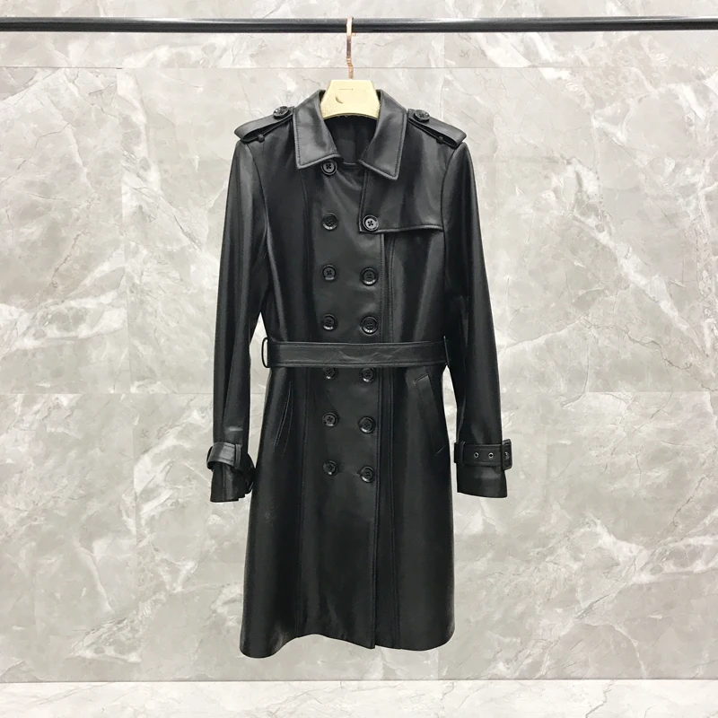2019 Spring  Jacket Women Long Section  Windbreaker  Korean Version of The Coat Slim Jacket Real Leather Jacket
