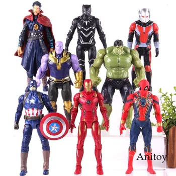 

Marvel Avengers Action Figure With Light Model Toy Spider Man Ironman Thanos Doctor Strange Hulk Captain America 8pcs/set