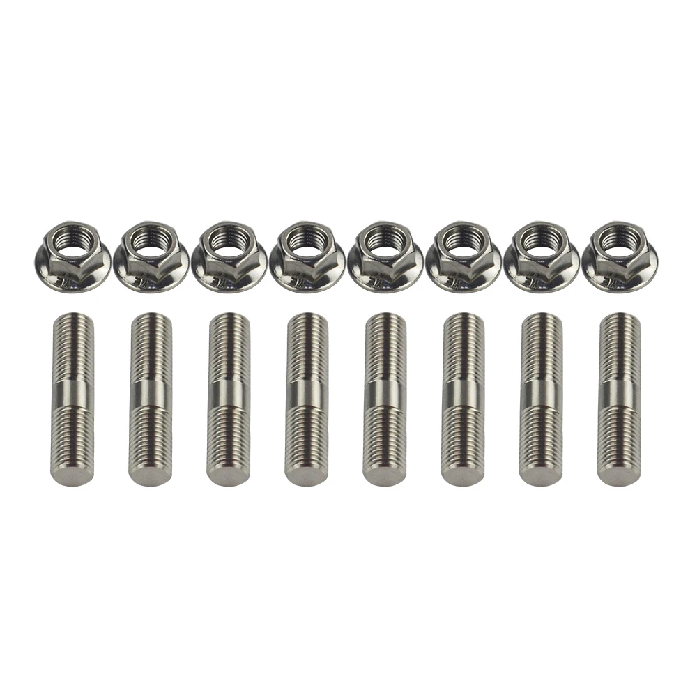 8Pcs M10x1.25 48mm Exhaust Manifold Flange Studs Serrated Nuts For Toyota Nissan