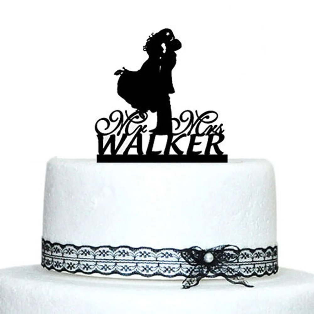Wedding Cake Topper Custom for Birthday Decoration Party Cake Toppers Personalized Name Groom Hug Bride Mr and Mrs Design Cake