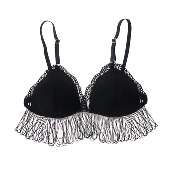 

TERMEZY Sexy Wire Free Bras For Women Thin Cotton Lace Sexy Push Up Black White Casual Lingerie Fashion Tassel Femal Underwear