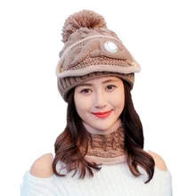 SUOGRY зима для женщин шарф шляпа Комплект вязаный шерстяной Skullies шапочки натуральный мех шапки с помпоном и бесконечность шарфы для обувь