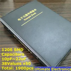 1206 SMD чип SMT конденсаторный образец Ассорти Комплект 38valuesx50pcs = 1900 шт (10pF до 22 мкФ)