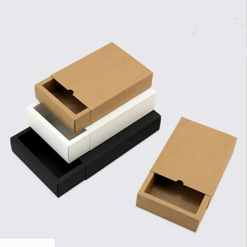 

10pcs Black kraft gift packaging cardboard box black packing gift box white paper drawer box wedding favor delicate drawer box