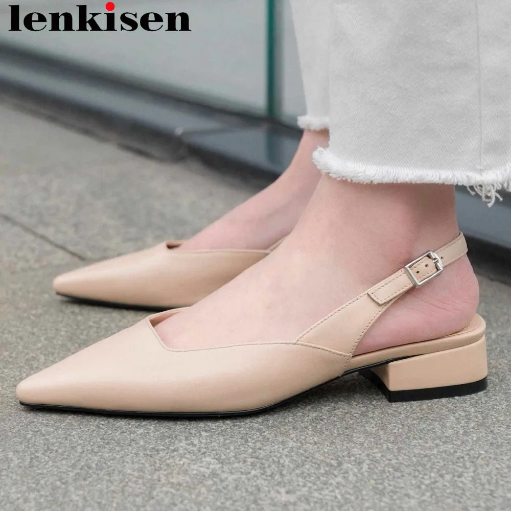 

Lenkisen new arrival elegant lady slingback slip on real cow leather sexy square toe sandals beauty girls dating party shoes L38