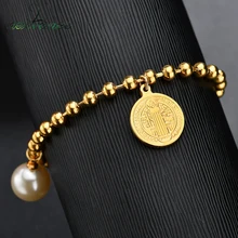 Nextvance Jezus Saint Gesimuleerde Parel Armbanden Religieuze Gouden Kralen Ketting Hanger Armband voor Vrouwen Mannen Christian Sieraden