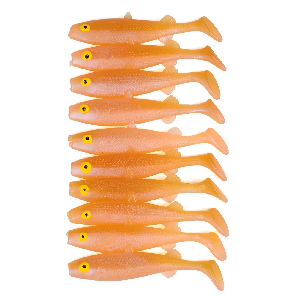 

10pcs/Bag 4g/8cm Worm T-tail Fishing Lure Artificial Bait Crank Hook Soft Plastics Orange Colors Hot Selling New Arrival