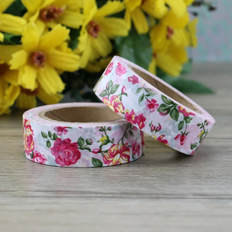 

1PC pink rose flower washi tape 1.5cm*10m