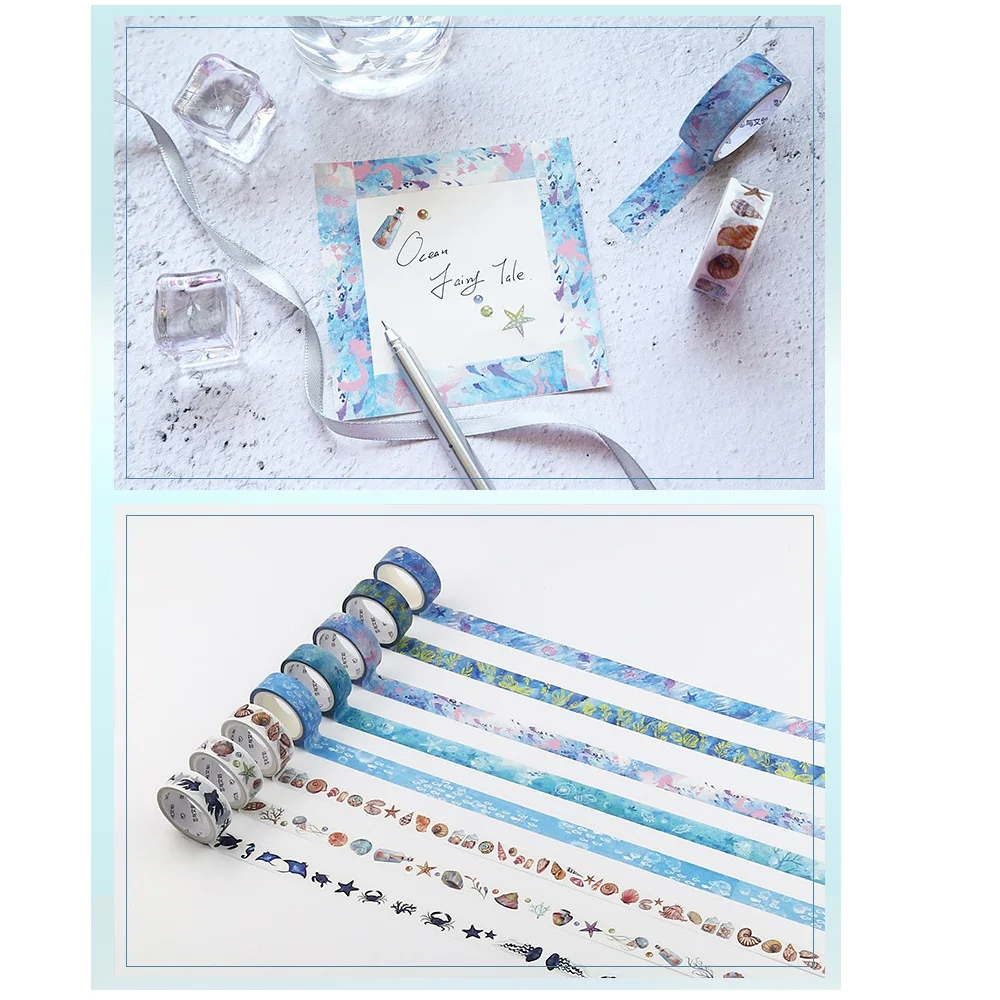 

8 pcs Blue sea color washi tape set Jelly Fish Shell adhesive decoration tapes masking stickers diary album Stationery F018