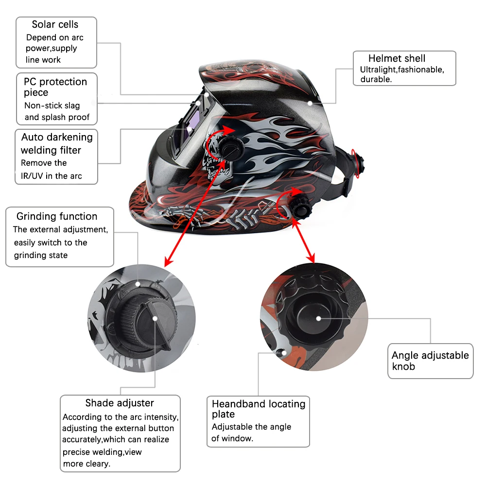 NEWACALOX Schädel Elektrische Schweißen Maske Solar Auto Verdunkelung Tig Mig Schweißen Helm für Schweiß/Schleifen/IR Erhaltung Schweißen werkzeug