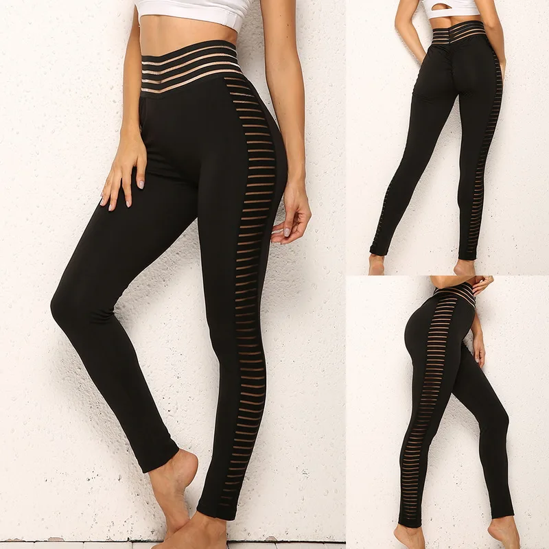 

Sexy Yoga Pants Women Sport Leggings Push Up Mesh Striped Pants Fitness Leggings Female High Waist Workout Tights Gym Clothing