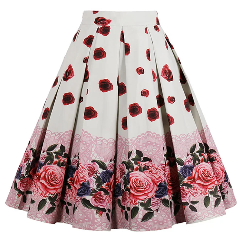 Kostlich Newest Summer Skirts Womens 2018 High Waist Pleated Skirt Vintage A-Line Casual Big Swing Women Midi Skirt (6)
