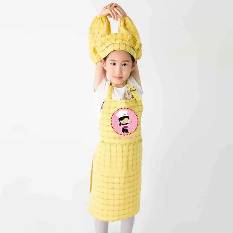 

Kindergarten apron sleeves hat set apron childrens chef clothes performance clothing baking clothes kid apron